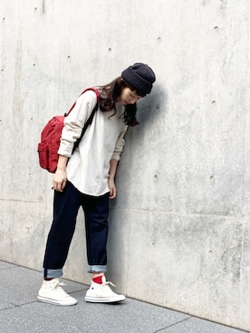 「Steven Alan（スティーブンアラン）のアイテム（ニットキャップ/ビーニー）」を使った、Kazumiさん（レディース・165cm）の春コーディネート
