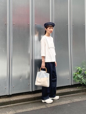 「Steven Alan（スティーブンアラン）のアイテム（ハンチング/ベレー帽）」を使った、Kazumiさん（レディース・165cm）の夏コーディネート