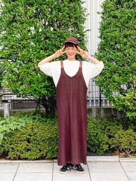 Kazumiさんの「【高橋愛さんコラボ】ニットジャンパースカートとロングTシャツセット by LOVE&PEACE PROJECT」を使ったコーディネート