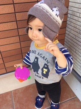 「sense of wonder（センスオブワンダー）のアイテム（帽子）」を使った、KOU-kunさん（キッズ・70cm）の秋コーディネート