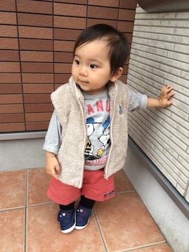 「こども ビームス（コドモビームス）のアイテム（ベスト）」を使った、KOU-kunさん（キッズ・70cm）の秋コーディネート