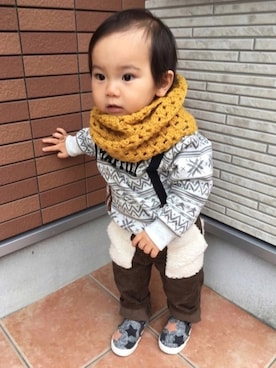「もけもけ」｜「アイテム（その他）」を使った、KOU-kunさん（キッズ・70cm）の冬コーディネート