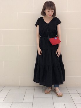 「CIAOPANIC（チャオパニック）のティアードワンピース（ワンピース、ブラック系）」を使った、つねさん（レディース・152cm）の夏コーディネート