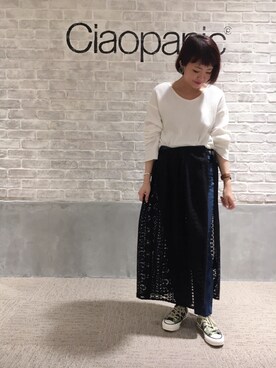 「CIAOPANIC（チャオパニック）の総レースラップスカート（スカート、ブラック系）」を使った、つねさん（レディース・152cm）の夏コーディネート