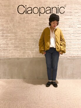 「CIAOPANIC（チャオパニック）のキルティングリブブルゾン（ブルゾン、イエロー系）」を使った、つねさん（レディース・152cm）の冬コーディネート