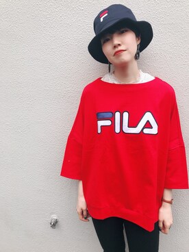 uyuさんの「【FILA×ViS】サテン切替ロゴTシャツ」を使ったコーディネート