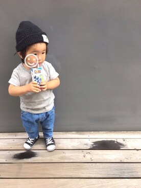 「男の子ベビー」｜「アイテム（ニットキャップ/ビーニー）」を使った、keee◡̈♥︎さん（キッズ・80cm）の夏コーディネート