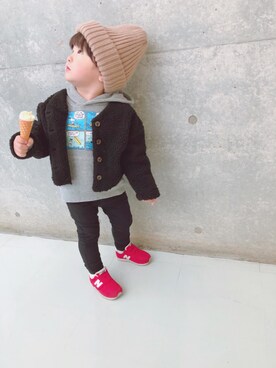 「もこもこ」｜keee◡̈♥︎さん（キッズ・80cm）の冬コーディネート