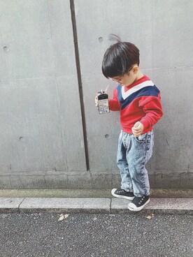 「RADCHAP（ラッドチャップ）のアイテム（スウェット）」を使った、keee◡̈♥︎さん（キッズ・90cm）の冬コーディネート