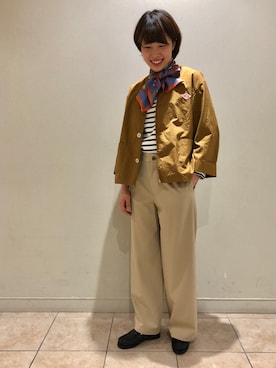 「DANTON（ダントン）のアイテム（ノーカラージャケット）」を使った、マツヤマさん（レディース・161cm）の冬コーディネート