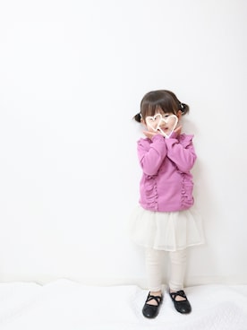 「petit main（プティマイン）のアイテム（バレエシューズ）」を使った、𝚎𝚖𝚖𝚊♡さん（キッズ・90cm）の冬コーディネート