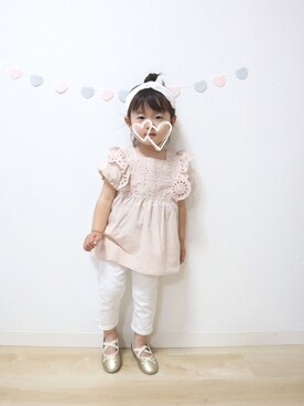 「petit main（プティマイン）のアイテム（バレエシューズ）」を使った、𝚎𝚖𝚖𝚊♡さん（キッズ・90cm）の春コーディネート