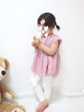 「petit main（プティマイン）のアイテム（チュニック）」を使った、𝚎𝚖𝚖𝚊♡さん（キッズ・90cm）の春コーディネート