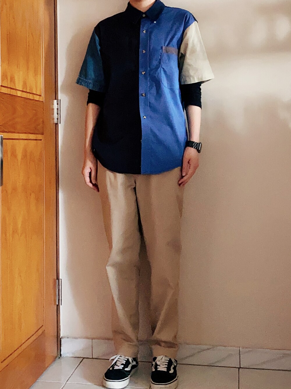 「vintage、VANS、今日のコーデ」｜「VINTAGEのアイテム（シャツ/ブラウス、その他）」を使った、oeufsssssさん（レディース・168cm）の春コーディネートの1枚目の写真