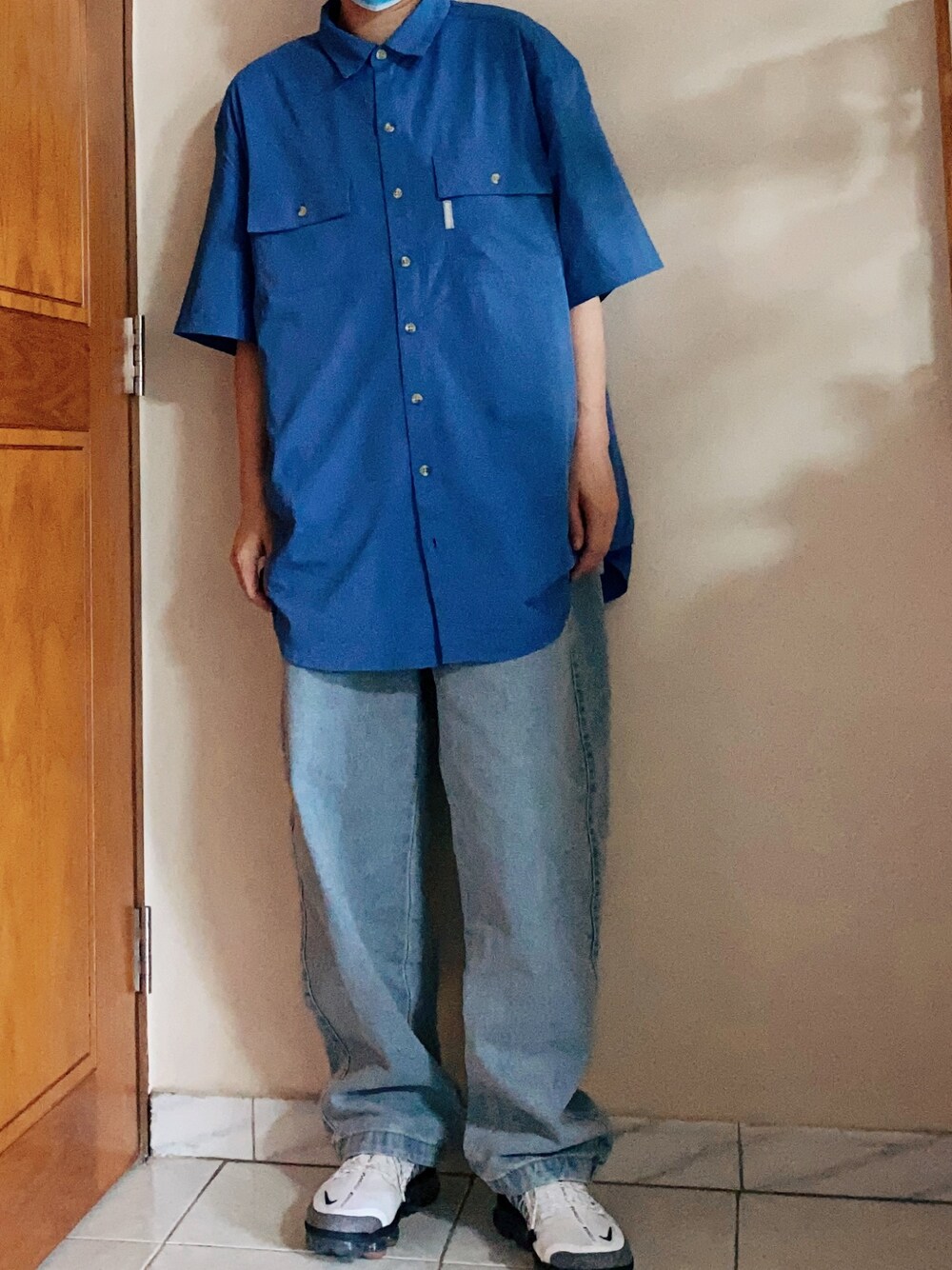 「Columbia、NIKE、VINTAGE」｜「Columbiaのアイテム（その他トップス、ブルー系）」を使った、oeufsssssさん（レディース・168cm）の春コーディネートの1枚目の写真