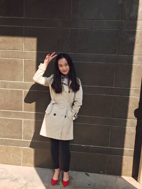 「ESPRIT（エスプリ）のアイテム（ピーコート）」を使った、baoxiaodiさん（レディース・162cm）の春コーディネート