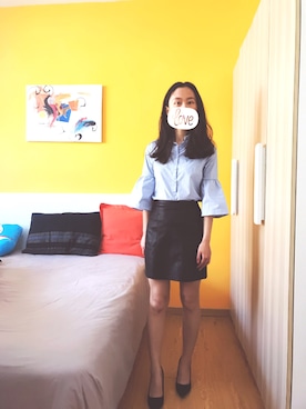 「New look（ニュールック）のアイテム（シャツ/ブラウス、ブルー系）」を使った、baoxiaodiさん（レディース・162cm）の春コーディネート