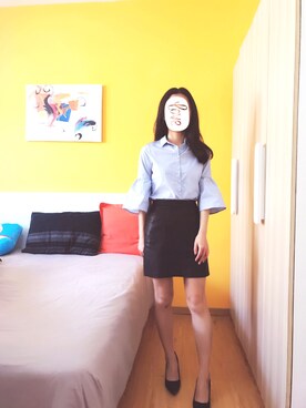 「New look（ニュールック）のアイテム（シャツ/ブラウス、ブルー系）」を使った、baoxiaodiさん（レディース・162cm）の春コーディネート