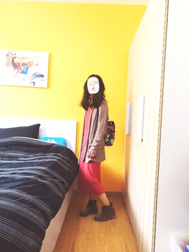 「H&M（エイチ・アンド・エム）のアイテム（カーディガン/ボレロ、ブラウン系）」を使った、baoxiaodiさん（レディース・162cm）の春コーディネート