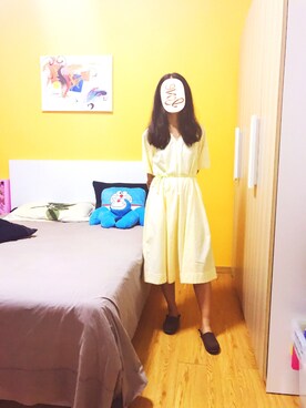 「UNIQLO（ユニクロ）のアイテム（ワンピース、イエロー系）」を使った、baoxiaodiさん（レディース・162cm）の春コーディネート