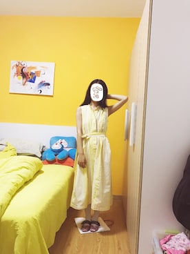 「UNIQLO（ユニクロ）のアイテム（シャツワンピース、イエロー系）」を使った、baoxiaodiさん（レディース・162cm）の春コーディネート