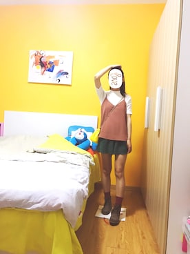 「UNIQLO（ユニクロ）のアイテム（キャミソール、ブラウン系）」を使った、baoxiaodiさん（レディース・162cm）の春コーディネート