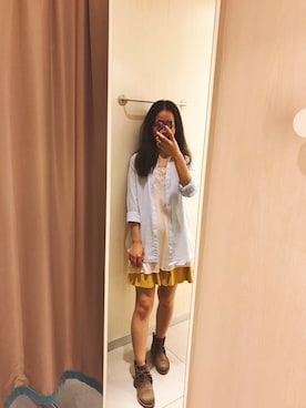 「H&M（エイチ・アンド・エム）のアイテム（シャツ/ブラウス、ブルー系）」を使った、baoxiaodiさん（レディース・162cm）の夏コーディネート