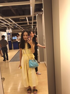 「UNIQLO（ユニクロ）のアイテム（ワンピース、イエロー系）」を使った、baoxiaodiさん（レディース・162cm）の夏コーディネート