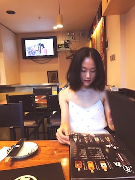 「E hyphen world gallery（イーハイフンワールドギャラリー）のアイテム（キャミソール、ホワイト系）」を使った、baoxiaodiさん（レディース・162cm）の夏コーディネート