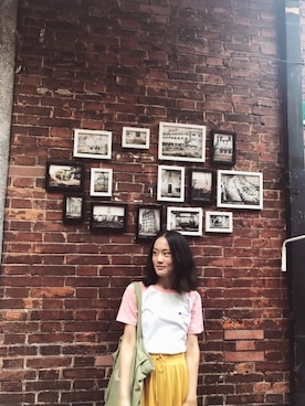 「Champion（チャンピオン）のアイテム（Tシャツ/カットソー、ピンク系）」を使った、baoxiaodiさん（レディース・162cm）の秋コーディネート