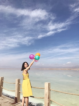 「LOWRYS FARM（ローリーズファーム）のアイテム（ワンピース、イエロー系）」を使った、baoxiaodiさん（レディース・162cm）の秋コーディネート