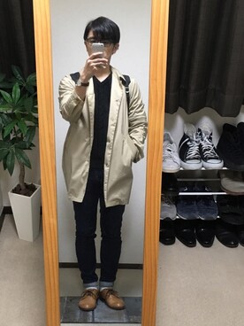 「417 EDIFICE（フォーワンセブンエディフィス）のアイテム（ステンカラーコート）」を使った、bossさん（メンズ・177cm）の秋コーディネート