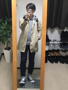 「417 EDIFICE（フォーワンセブンエディフィス）のアイテム（ステンカラーコート）」を使った、bossさん（メンズ・177cm）の秋コーディネート