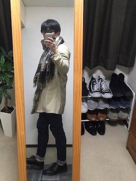 「417 EDIFICE（フォーワンセブンエディフィス）のアイテム（ステンカラーコート）」を使った、bossさん（メンズ・177cm）の秋コーディネート