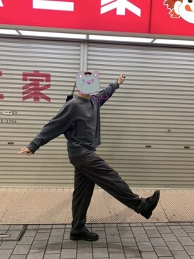 「甘党坊主のアイテム（スウェット、グレー系）」を使った、坊主Lv26さん（メンズ・170cm）の春コーディネート