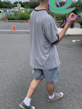 「さすがにもう替え時のアイテム（スニーカー、グレー系）」を使った、坊主Lv26さん（メンズ・170cm）の夏コーディネート