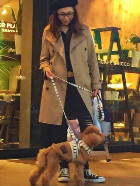 「トレンチ」｜「アイテム（ハンチング/ベレー帽）」を使った、Thiemoさん（レディース・165cm）の冬コーディネート