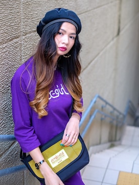 「Champion」｜「アイテム（ハンチング/ベレー帽）」を使った、謝名元 麻友美さん（レディース・164cm）の夏コーディネート