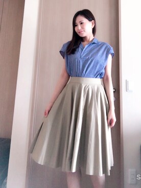 「VIS（ビス）のアイテム（シャツ/ブラウス、ブルー系）」を使った、minoさん（レディース・160cm）の夏コーディネート