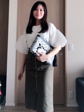 「coen（コーエン）のアイテム（シャツ/ブラウス、ホワイト系）」を使った、minoさん（レディース・160cm）の夏コーディネート