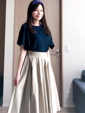 「IENA（イエナ）のアイテム（Tシャツ/カットソー、ブルー系）」を使った、minoさん（レディース・160cm）の夏コーディネート