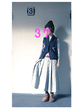 「水玉」｜「アイテム（ベスト）」を使った、37さん（レディース・154cm）の冬コーディネート