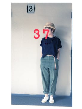 「カーキパンツ」｜37さん（レディース・154cm）の夏コーディネート