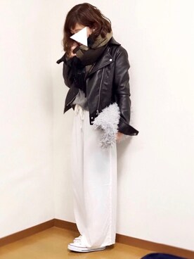 「one after another NICE CLAUP（ワンアフターアナザーナイスクラップ）のアイテム（ライダースジャケット）」を使った、welina＊さん（レディース・152cm）の冬コーディネート