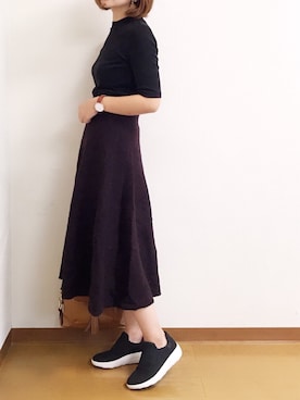 「リブT」｜「アイテム（スリッポン）」を使った、welina＊さん（レディース・152cm）の秋コーディネート