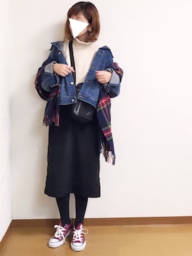 「ベロアスカート」｜「アイテム（デニムジャケット）」を使った、welina＊さん（レディース・152cm）の冬コーディネート