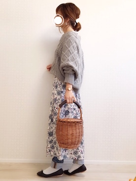 「OZOC（オゾック）のアイテム（かごバッグ）」を使った、welina＊さん（レディース・152cm）の冬コーディネート