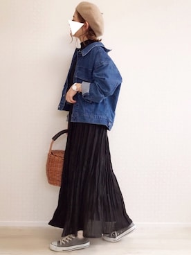 「OZOC（オゾック）のアイテム（かごバッグ）」を使った、welina＊さん（レディース・152cm）の春コーディネート