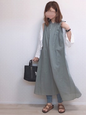「URBAN RESEARCH Sonny Label（アーバンリサーチサニーレーベル）のノースリーブギャザーワンピース（ワンピース）」を使った、welina＊さん（レディース・152cm）の春コーディネート