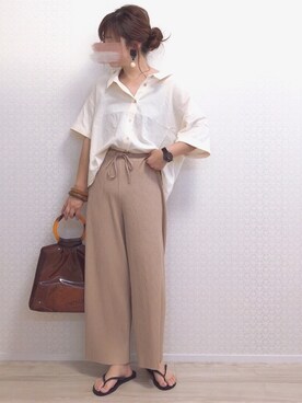 「半袖シャツ」｜「アイテム（ビーチサンダル）」を使った、welina＊さん（レディース・152cm）の春コーディネート